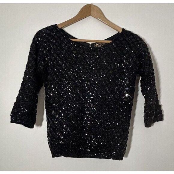 Eastroy Vintage Ladies Beaded Sequin Black Wool Angora Sweater Women's Size 12 - Picture 1 of 3